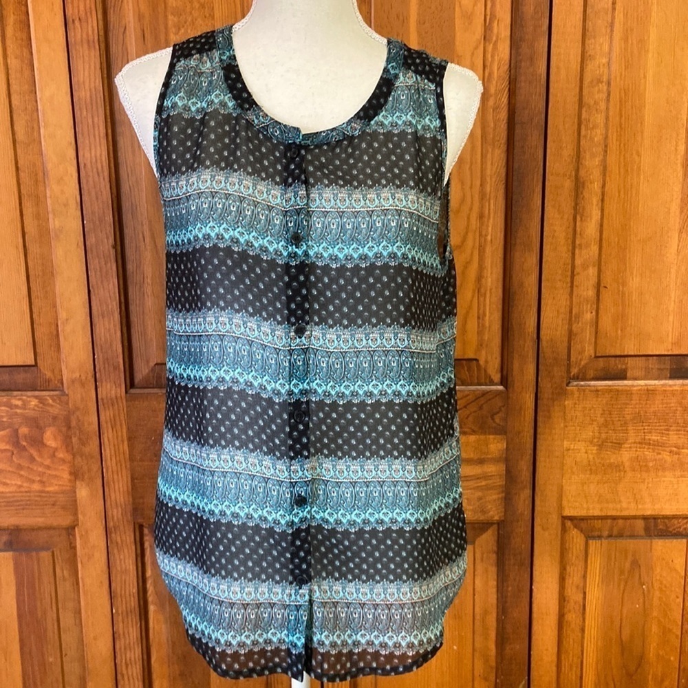 American Eagle Sleeveless Polyester Tank Buttin Up Scoop Neck Blouse Size M EUC
